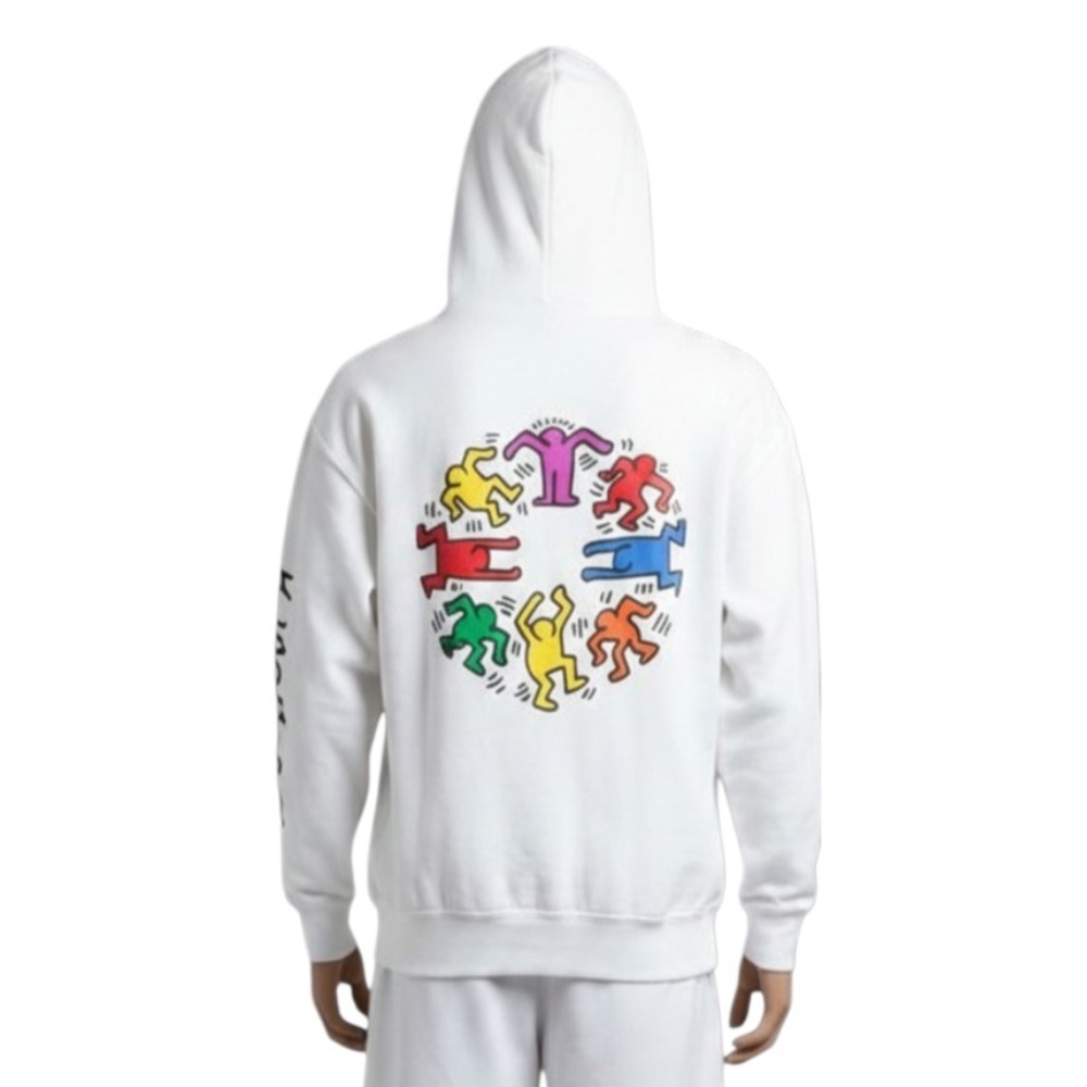 Keith‎ Haring Hoodie Medium White Graphic Art Licensed Artestar Kangaroo Pocket